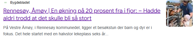 Bygdebladet: Rennesøy, Åmøy — En økning på 20 prosent fra i fjor